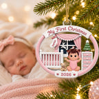 On-trend Pink Blue Baby's 1st Christmas 2026 - Personalized Acrylic Ornament - Unique Christmas Gift For New Parent, Newborn Keepsake