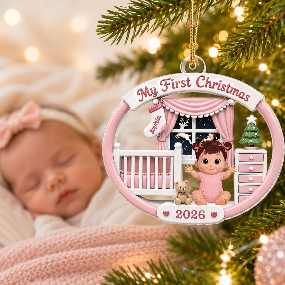 On-trend Pink Blue Baby's 1st Christmas 2026 - Personalized Acrylic Ornament - Unique Christmas Gift For New Parent, Newborn Keepsake