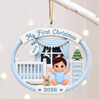 On-trend Pink Blue Baby's 1st Christmas 2026 - Personalized Acrylic Ornament - Unique Christmas Gift For New Parent, Newborn Keepsake