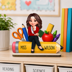 Teacher Life Pencil School Suppliers - Personalized 2-Layered Wooden Plaque - Back To School Gift For Teacher, Classroom Decor