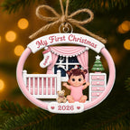 On-trend Pink Blue Baby's 1st Christmas 2026 - Personalized Acrylic Ornament - Unique Christmas Gift For New Parent, Newborn Keepsake