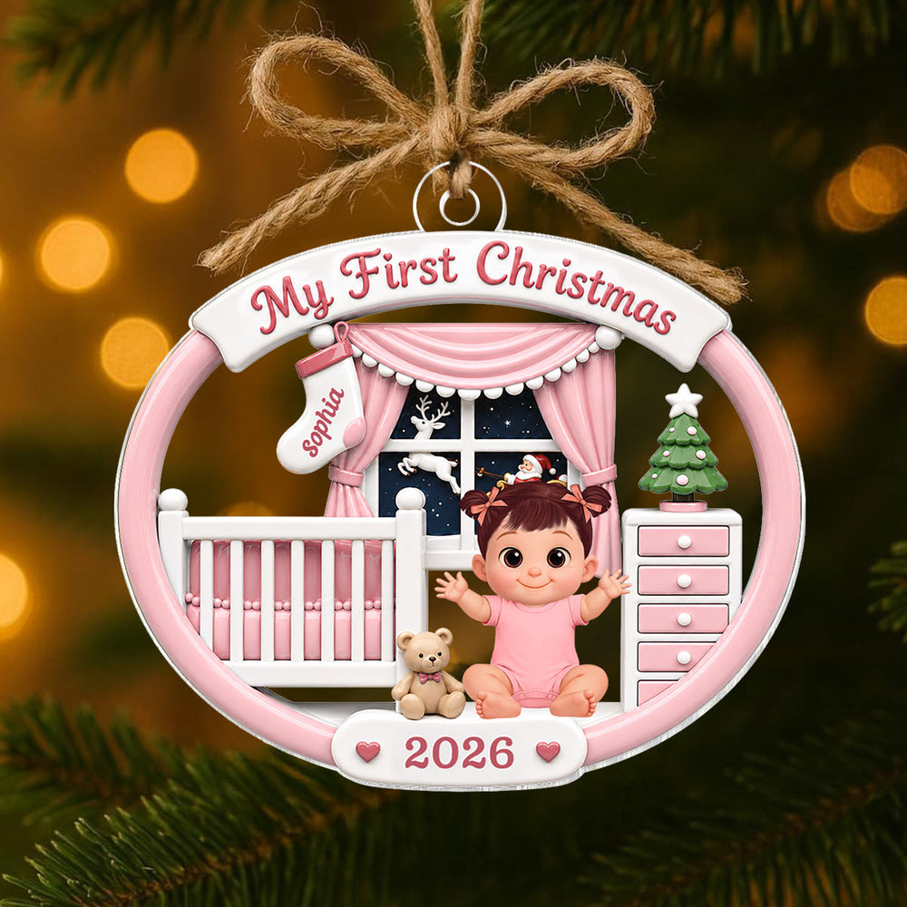 On-trend Pink Blue Baby's 1st Christmas 2026 - Personalized Acrylic Ornament - Unique Christmas Gift For New Parent, Newborn Keepsake