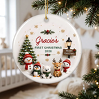 Cute Winter Friends Baby’s First Christmas - Personalized Ceramic 2026 Ornament – Christmas Keepsake