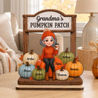 Grandma’s Pumpkin Patch With Grandkids Names 2D Flat - Wooden Plaque - Warm Cozy Fall Season Gift