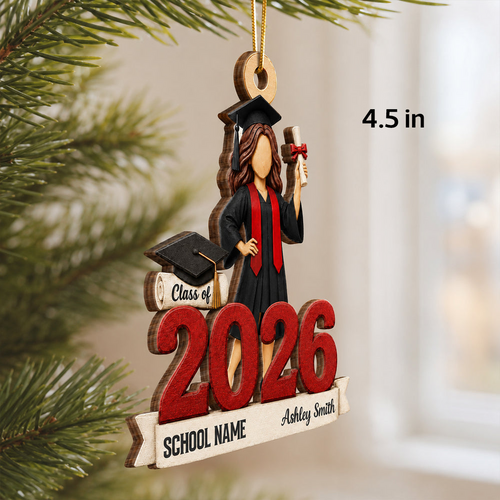 Class of 2026 Graduate Senior 2D Flat – Personalized Wooden Ornament – Graduation Gift