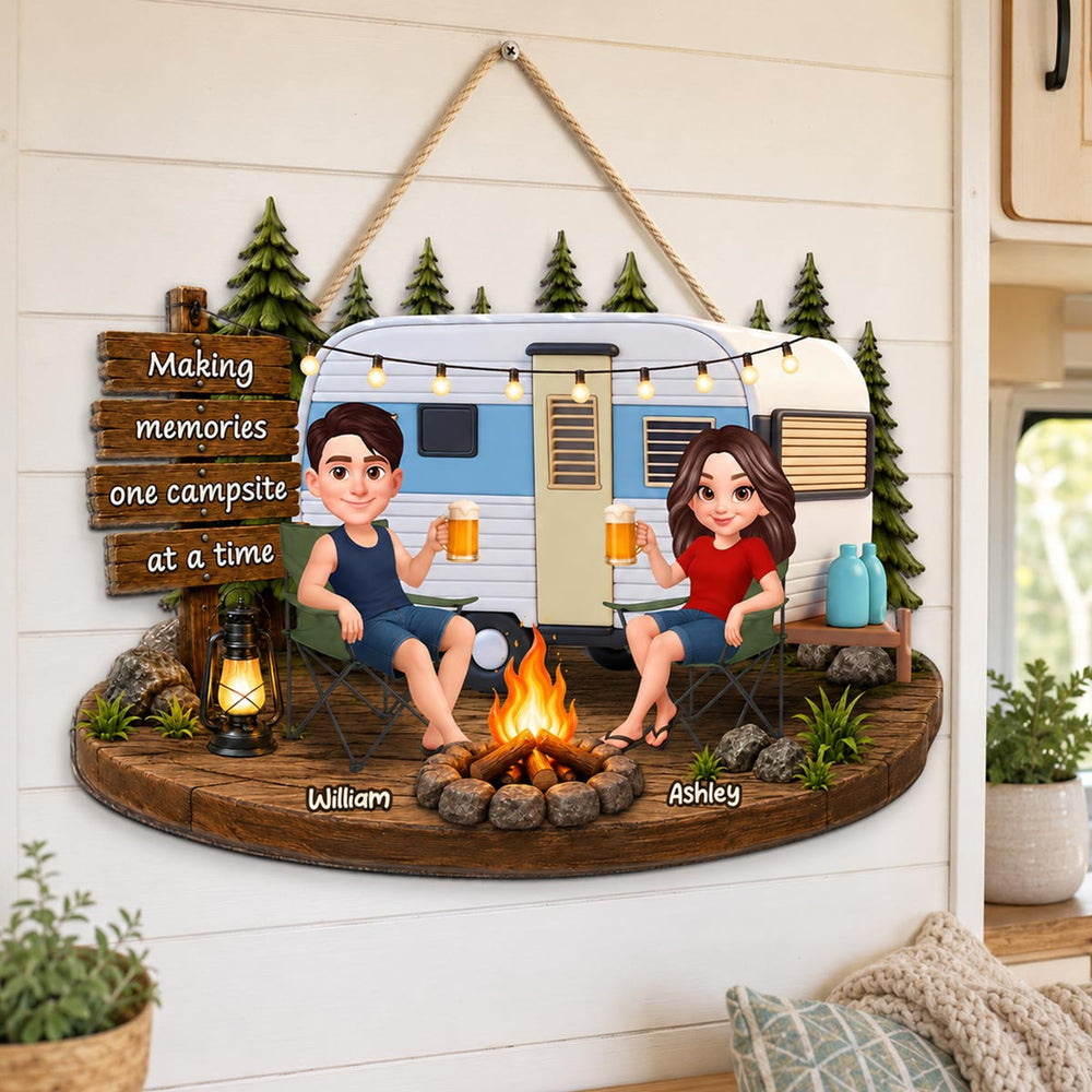 Couple Camping Making Memories - Personalized Wood Sign - Gift For Couple, Campers, Outdoor Campsite Decor
