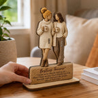Besties Forever Coffee Date Girls 2D Flat - Personalized 2-Layered Wooden Plaque - Friendship Keepsake