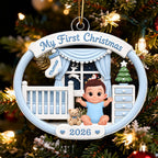 On-trend Pink Blue Baby's 1st Christmas 2026 - Personalized Acrylic Ornament - Unique Christmas Gift For New Parent, Newborn Keepsake
