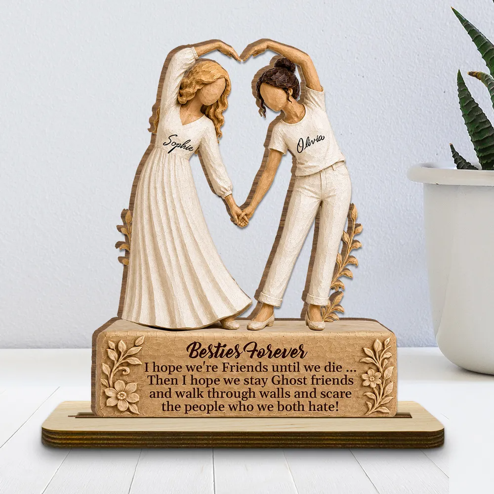 Besties Till The End - Personalized 2-Layer Wood Plaque With Flat Base