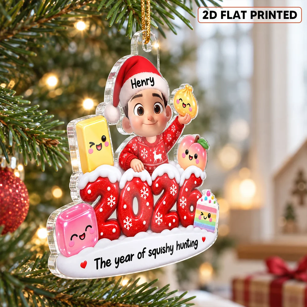 Cute Kid Boy Girl Squishy Hunting 2D Flat - Personalized Acrylic Ornament - Squishy Lover Christmas Keepsake 2026