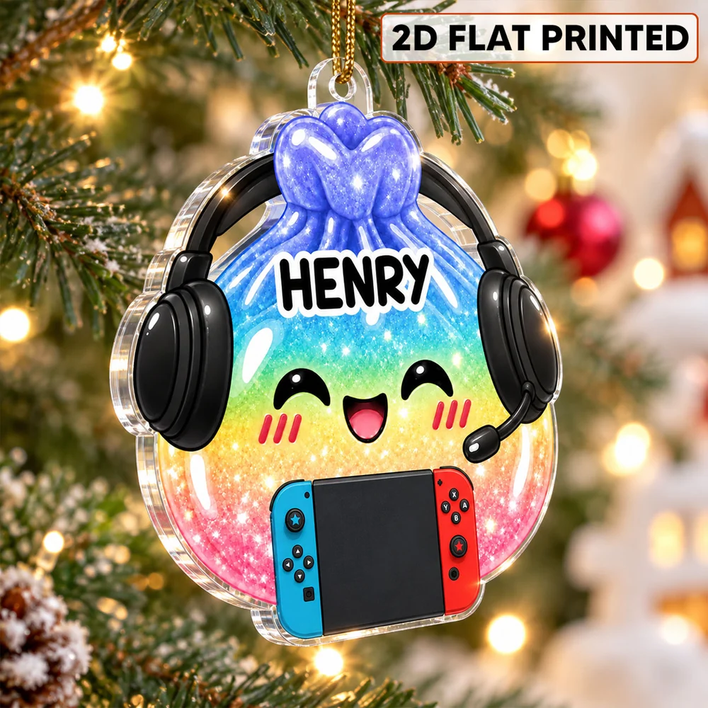 Cute Funny Gamer Dumpling Dim Sum Custom Name - Personalized Acrylic Ornament - Christmas Gift, Keepsake For Kids, Teenagers, Gamers