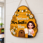 Welcome To Teacher Bee Hive - Personalized Door Hanger - Back To School Gift