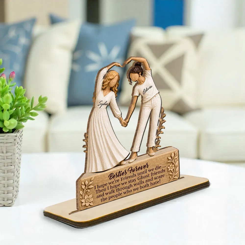 Besties Till The End - Personalized 2-Layer Wood Plaque With Flat Base