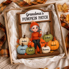 Grandma’s Pumpkin Patch With Grandkids Names 2D Flat - Wooden Plaque - Warm Cozy Fall Season Gift