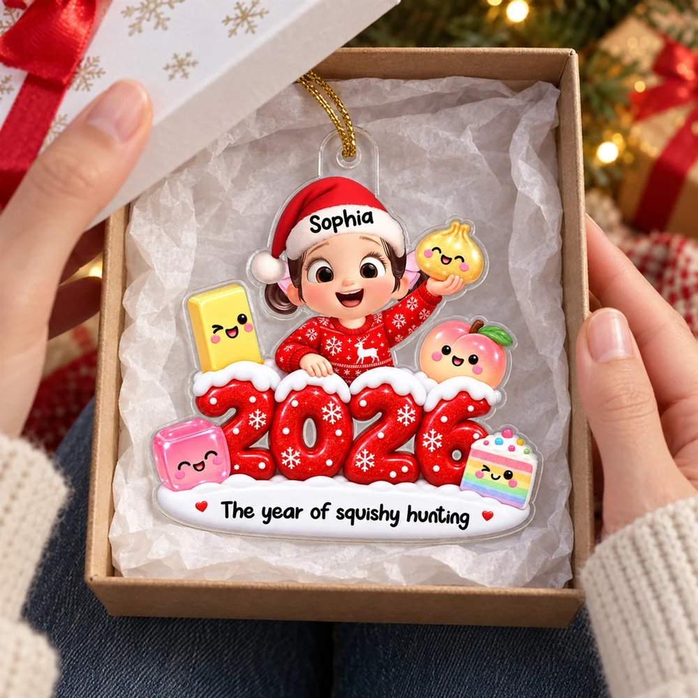 Cute Kid Boy Girl Squishy Hunting 2D Flat - Personalized Acrylic Ornament - Squishy Lover Christmas Keepsake 2026