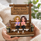 Besties Sitting Under Sign Post 2D Flat - Personalized Wooden Plaque - Friendship Keepsake