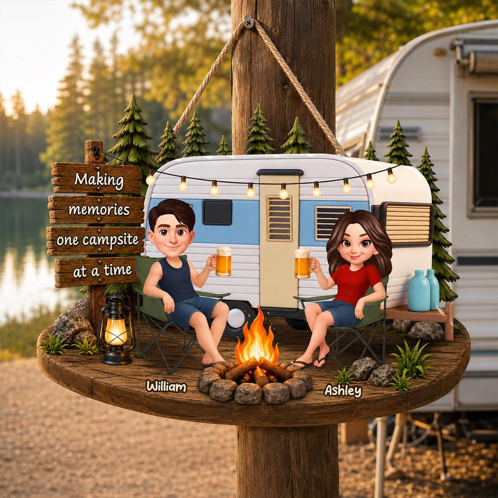 Couple Camping Making Memories - Personalized Wood Sign - Gift For Couple, Campers, Outdoor Campsite Decor