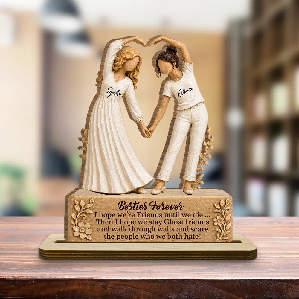 Besties Till The End - Personalized 2-Layer Wood Plaque With Flat Base