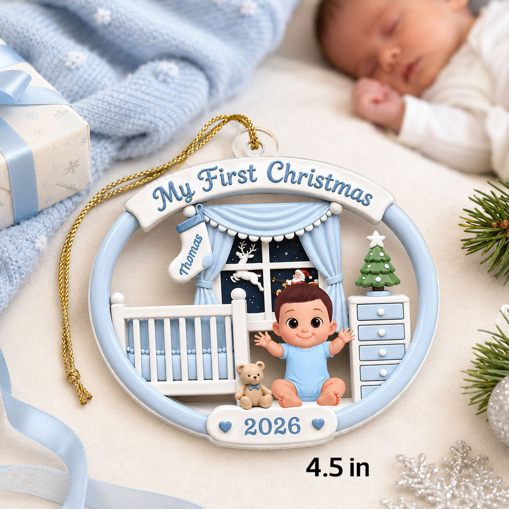 On-trend Pink Blue Baby's 1st Christmas 2026 - Personalized Acrylic Ornament - Unique Christmas Gift For New Parent, Newborn Keepsake