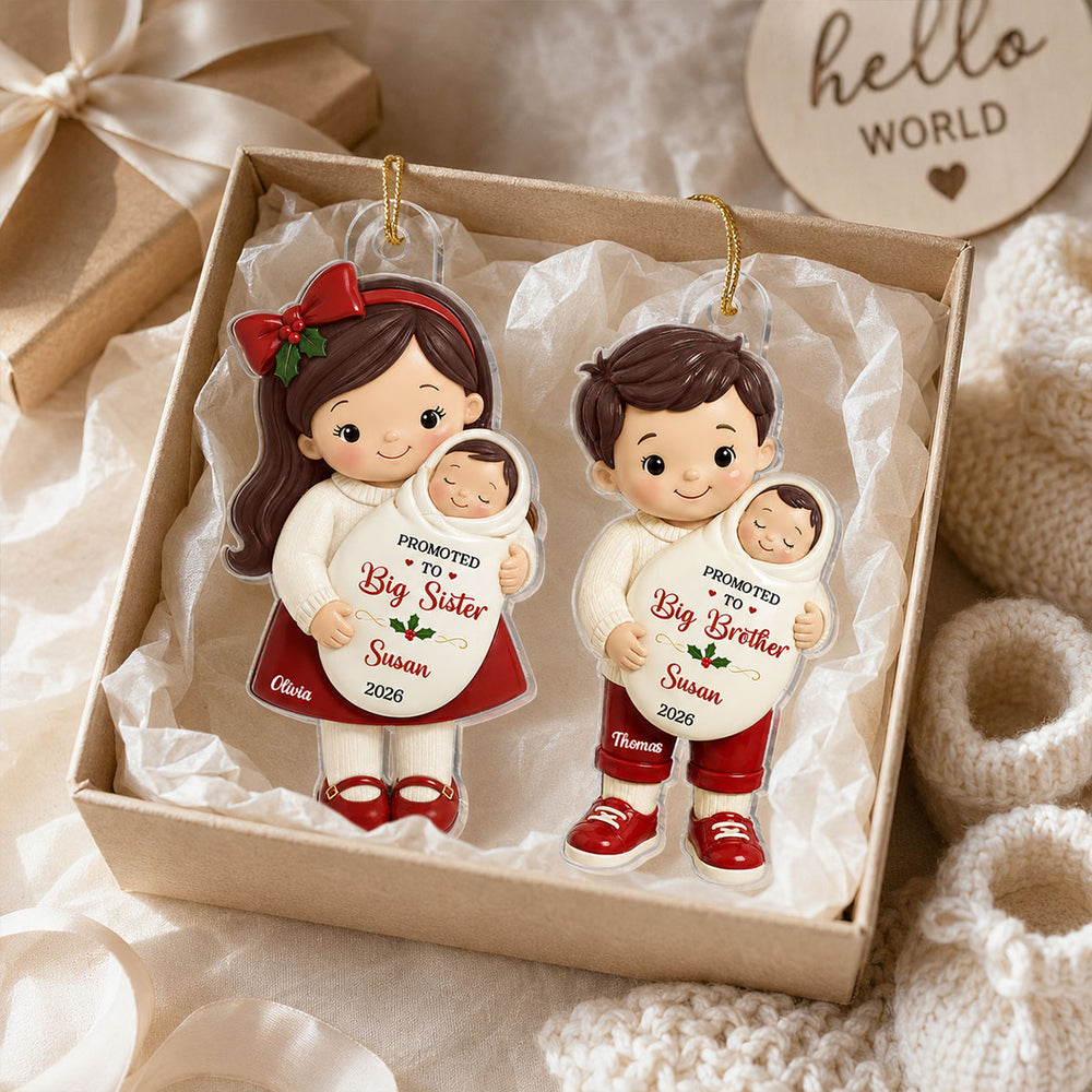 Promoted To Big Sibling Christmas Theme 2D Flat - Personalized Acrylic Ornament - New Big Brother, New Big Sister Gift
