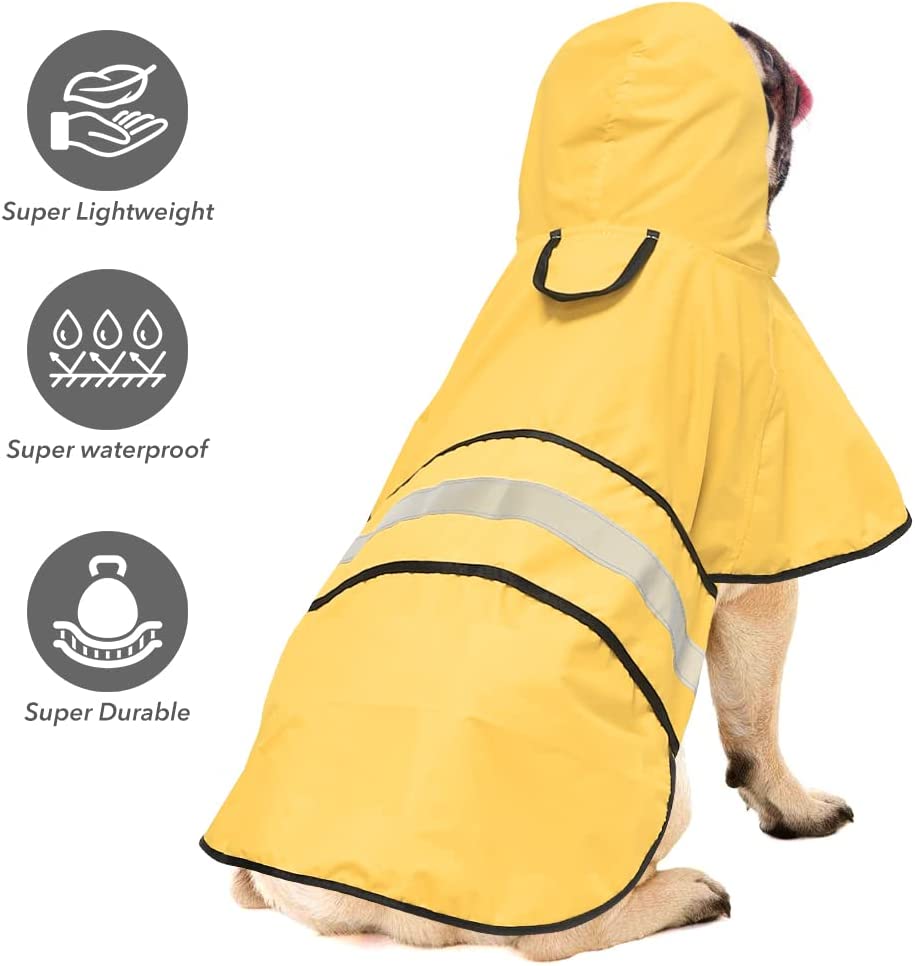 Adjustable Raincoat for Dogs, Lightweight Hooded Dog Raincoats Poncho Slicker, Waterproof Rain Jacket