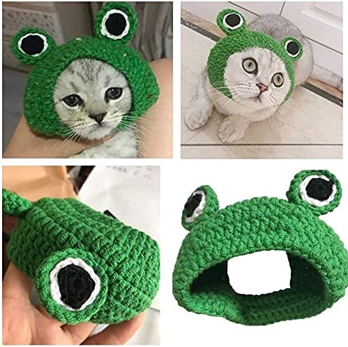 Handmade Knitted Woolen Yarn Frog Cap for Dog Puppy