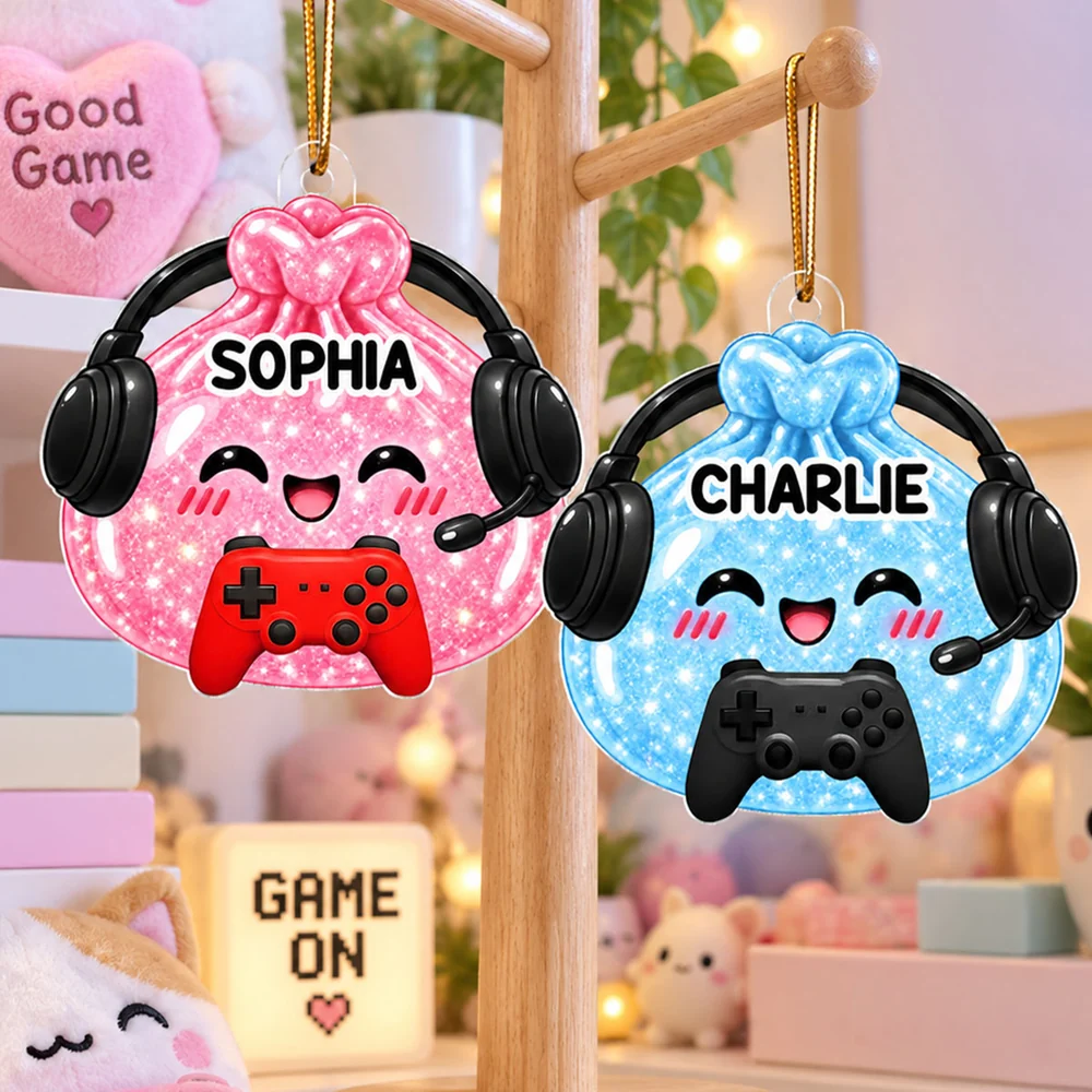 Cute Funny Gamer Dumpling Dim Sum Custom Name - Personalized Acrylic Ornament - Christmas Gift, Keepsake For Kids, Teenagers, Gamers