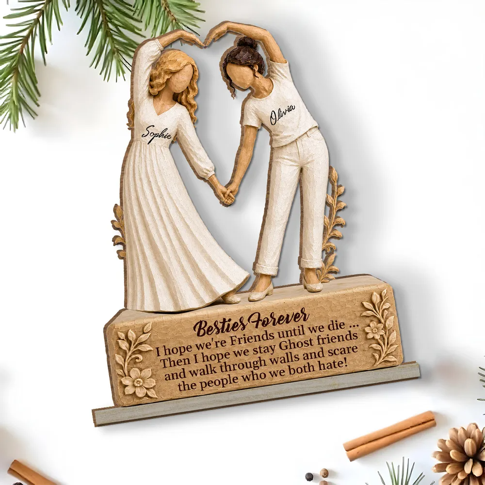 Besties Till The End - Personalized 2-Layer Wood Plaque With Flat Base