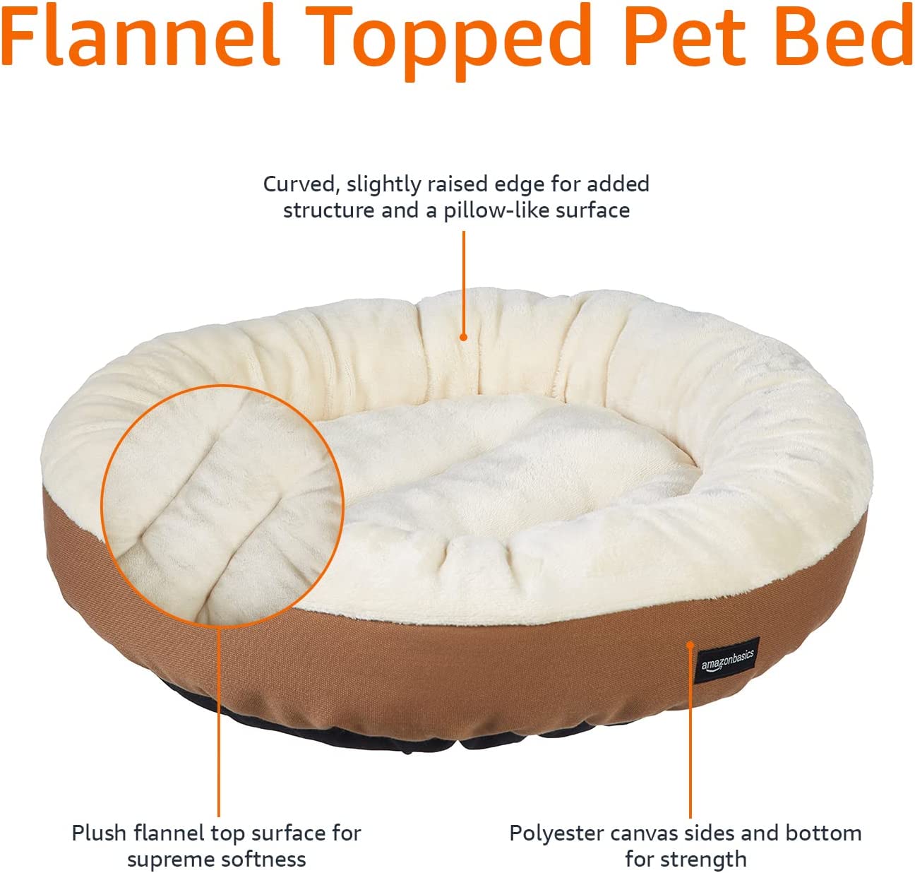 Round Bolster Dog with Flannel Top Dog Bed