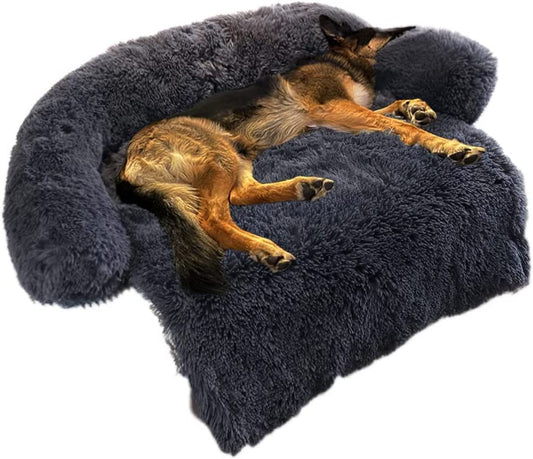 Dog Calming Fluffy Plush Dog Mat for Furniture Protector with Removable Washable Cover