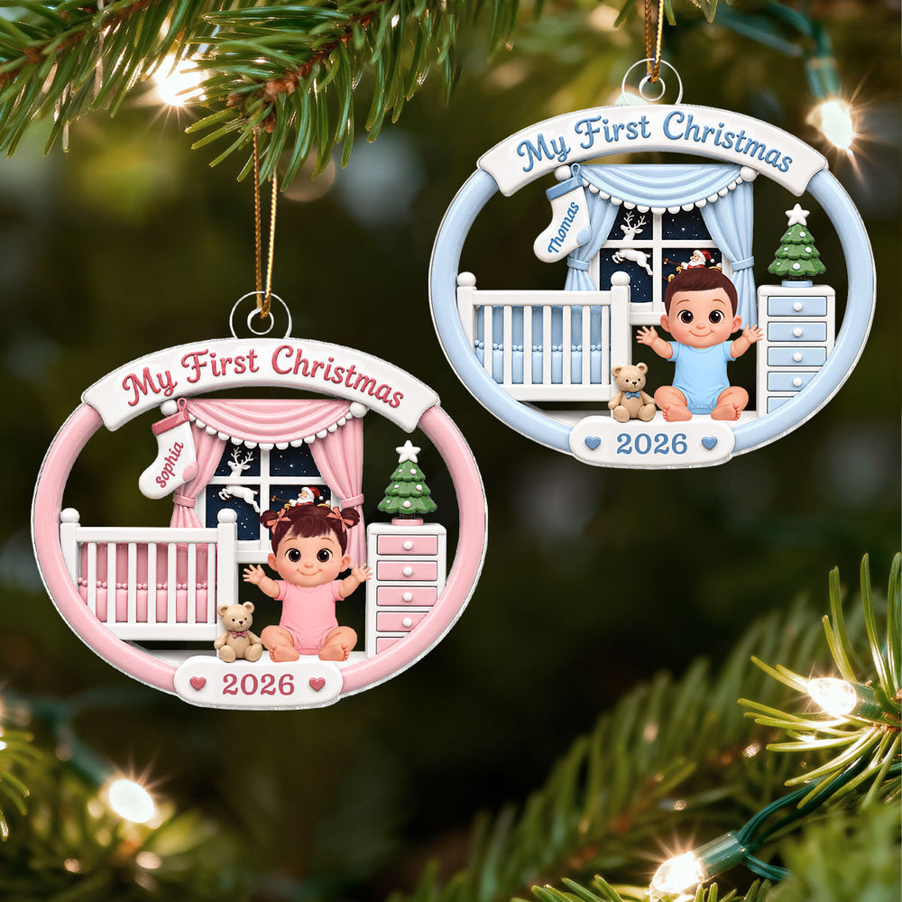 On-trend Pink Blue Baby's 1st Christmas 2026 - Personalized Acrylic Ornament - Unique Christmas Gift For New Parent, Newborn Keepsake