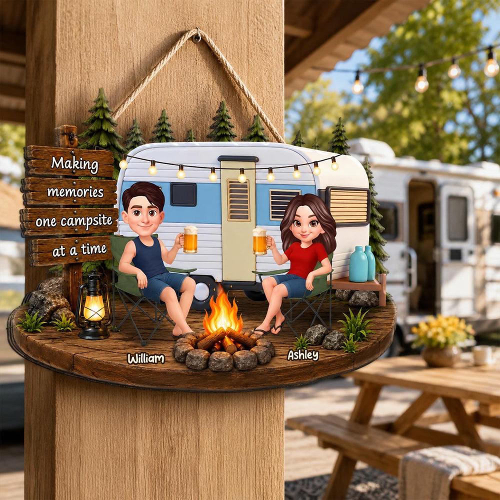 Couple Camping Making Memories - Personalized Wood Sign - Gift For Couple, Campers, Outdoor Campsite Decor