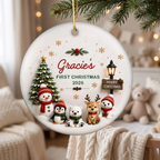 Cute Winter Friends Baby’s First Christmas - Personalized Ceramic 2026 Ornament – Christmas Keepsake