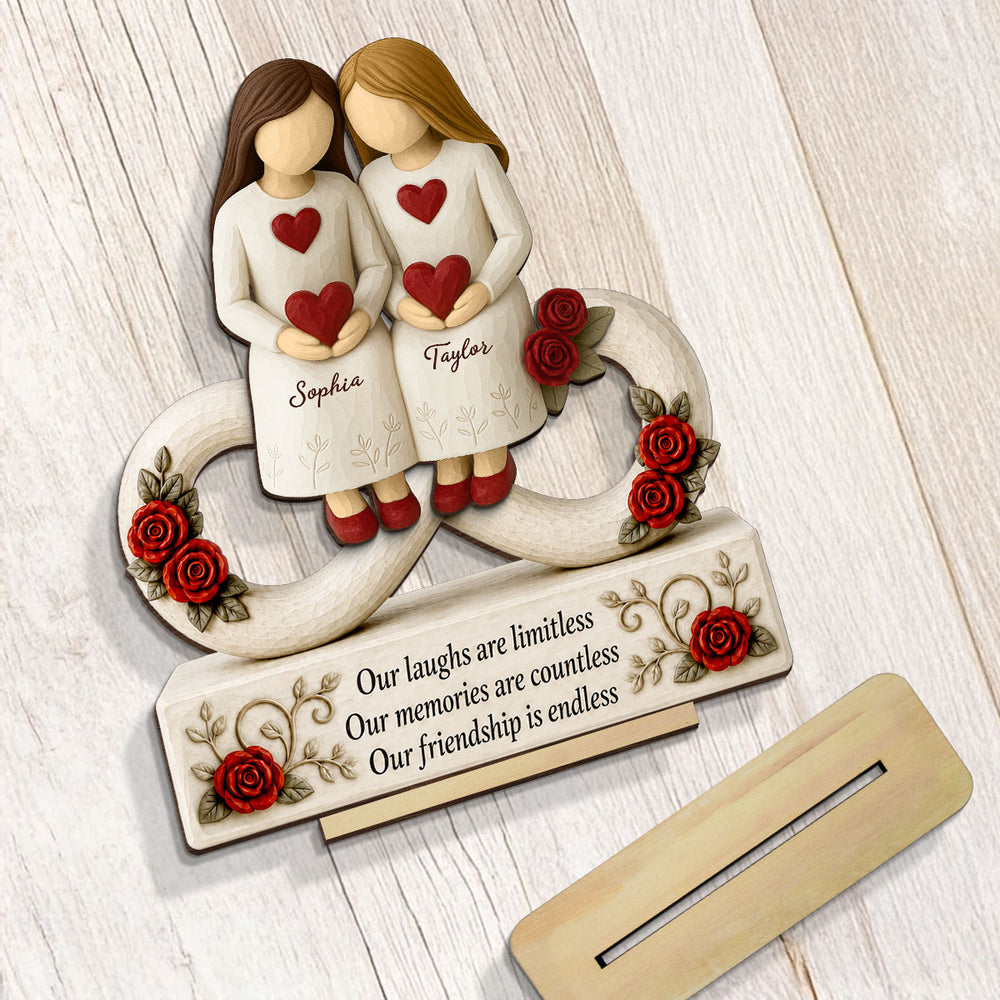 Roses Besties Infinity Our Friendship Is Endless - Personalized 2-Layered Wooden Plaque - Birthday Gift, Gift For Best Friends