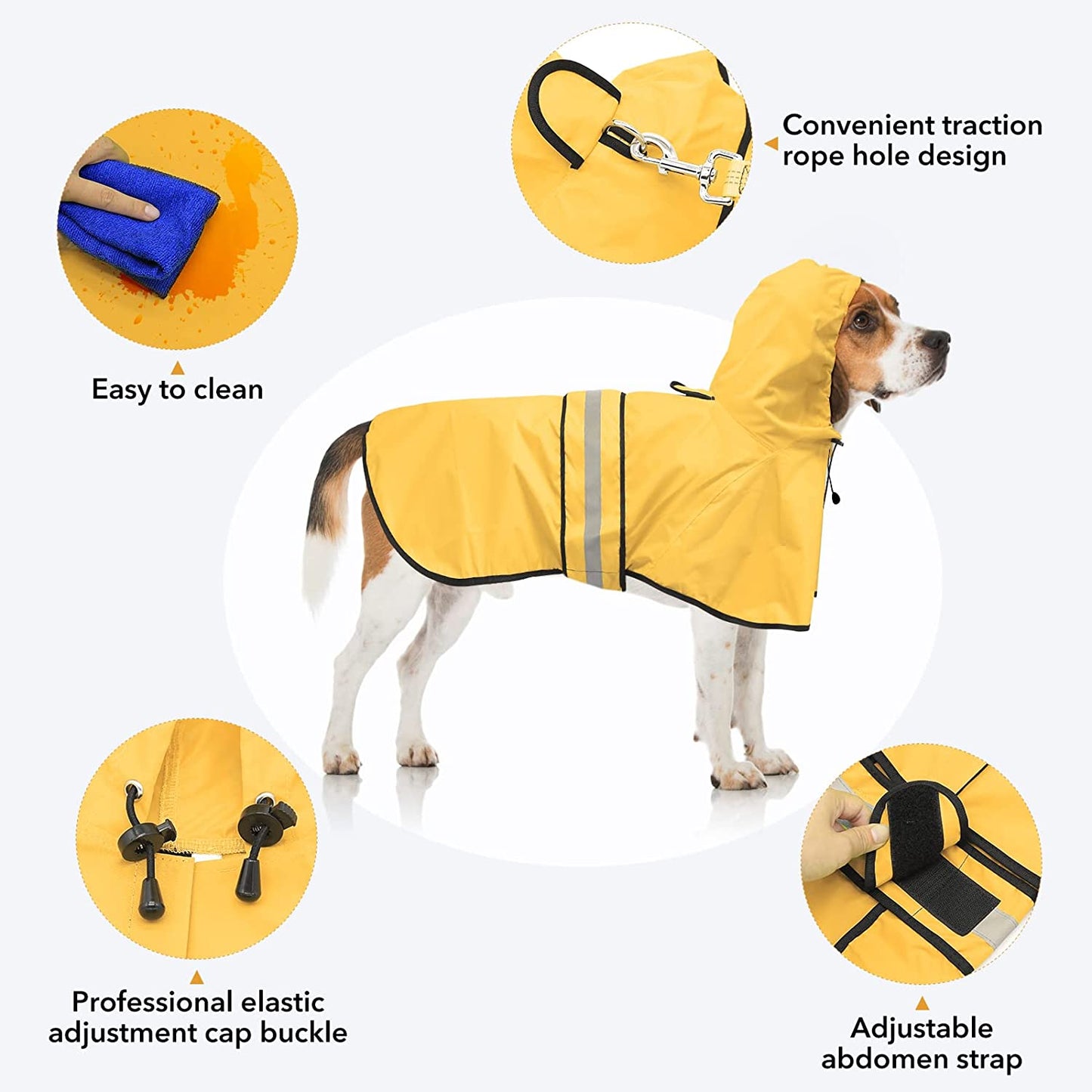 Adjustable Raincoat for Dogs, Lightweight Hooded Dog Raincoats Poncho Slicker, Waterproof Rain Jacket
