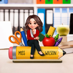 Teacher Life Pencil School Suppliers - Personalized 2-Layered Wooden Plaque - Back To School Gift For Teacher, Classroom Decor