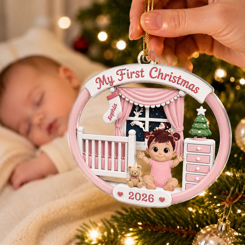 On-trend Pink Blue Baby's 1st Christmas 2026 - Personalized Acrylic Ornament - Unique Christmas Gift For New Parent, Newborn Keepsake