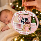 On-trend Pink Blue Baby's 1st Christmas 2026 - Personalized Acrylic Ornament - Unique Christmas Gift For New Parent, Newborn Keepsake
