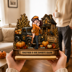 Fall in Love with You Couple Fall Season - Personalized 2-Layered Wooden Plaque - Haunted House Halloween Decor