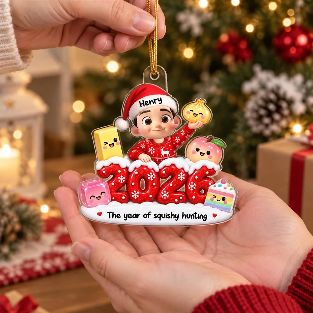 Cute Kid Boy Girl Squishy Hunting 2D Flat - Personalized Acrylic Ornament - Squishy Lover Christmas Keepsake 2026