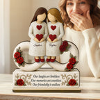 Roses Besties Infinity Our Friendship Is Endless - Personalized 2-Layered Wooden Plaque - Birthday Gift, Gift For Best Friends