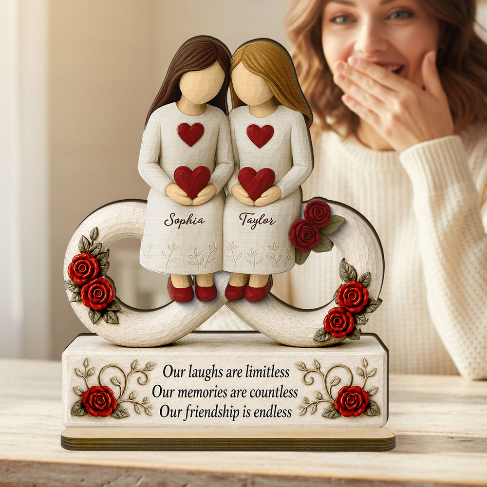 Roses Besties Infinity Our Friendship Is Endless - Personalized 2-Layered Wooden Plaque - Birthday Gift, Gift For Best Friends