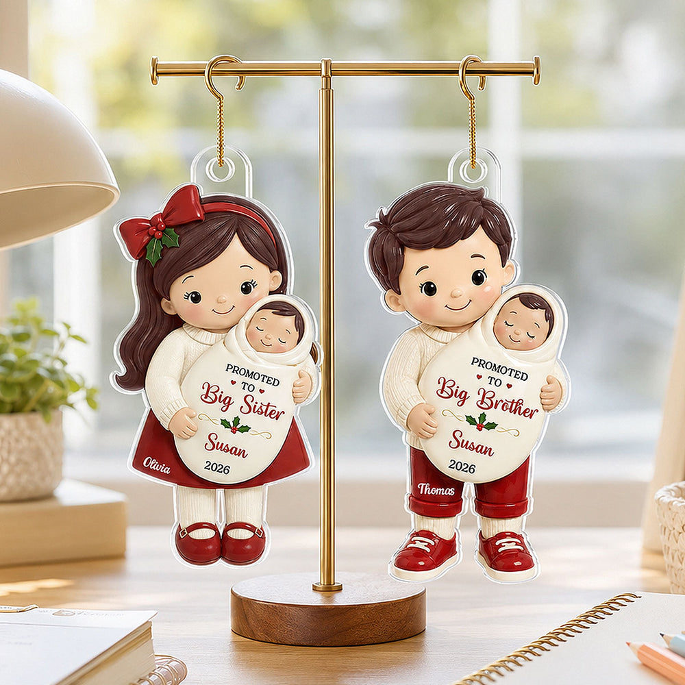 Promoted To Big Sibling Christmas Theme 2D Flat - Personalized Acrylic Ornament - New Big Brother, New Big Sister Gift