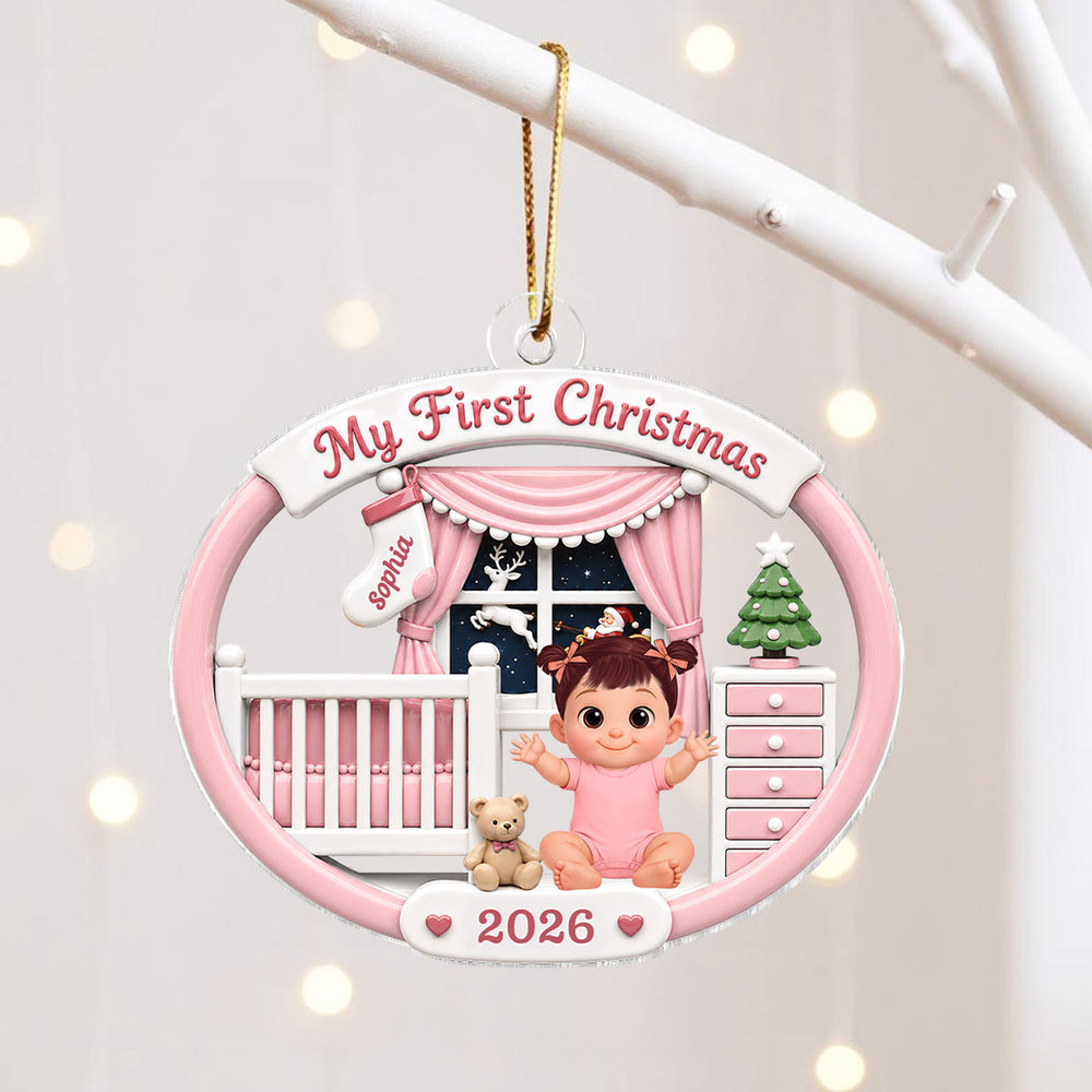 On-trend Pink Blue Baby's 1st Christmas 2026 - Personalized Acrylic Ornament - Unique Christmas Gift For New Parent, Newborn Keepsake