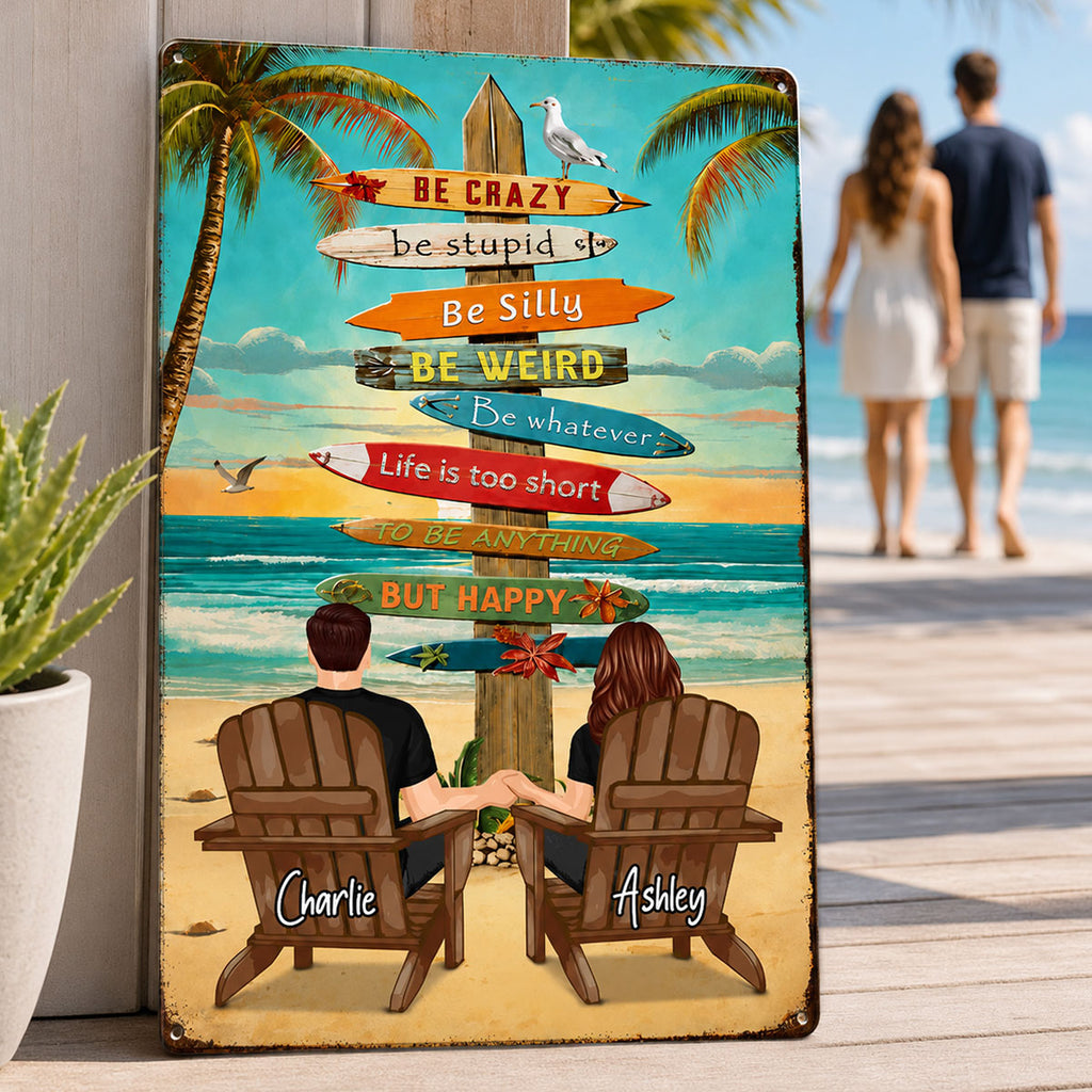 Couple Tropical Beach - Personalized Metal Sign - Gift For Couple, Summer Decorations