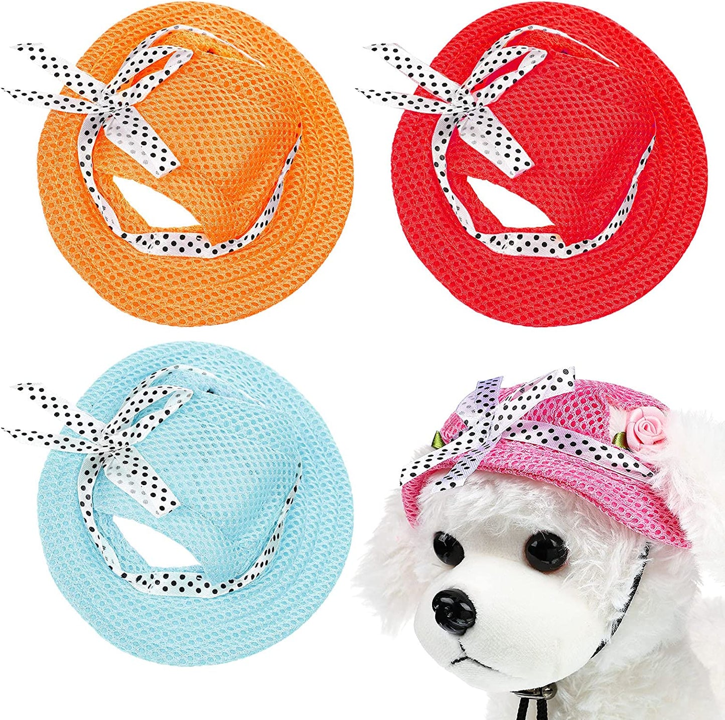 4 Pieces Dog Princess Hat Round Brim Pet Baseball Hat Dog Mesh Porous Cap with Ear Holes Pet Outdoor Sun Protection