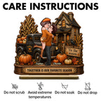 Fall in Love with You Couple Fall Season - Personalized 2-Layered Wooden Plaque - Haunted House Halloween Decor