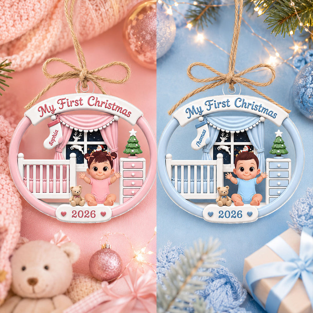 On-trend Pink Blue Baby's 1st Christmas 2026 - Personalized Acrylic Ornament - Unique Christmas Gift For New Parent, Newborn Keepsake