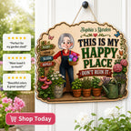 This Is My Happy Place Don't Ruin It Gardening Girl - Personalized Garden Wooden Sign - Home Garden Greenhouse Outdoor Decor
