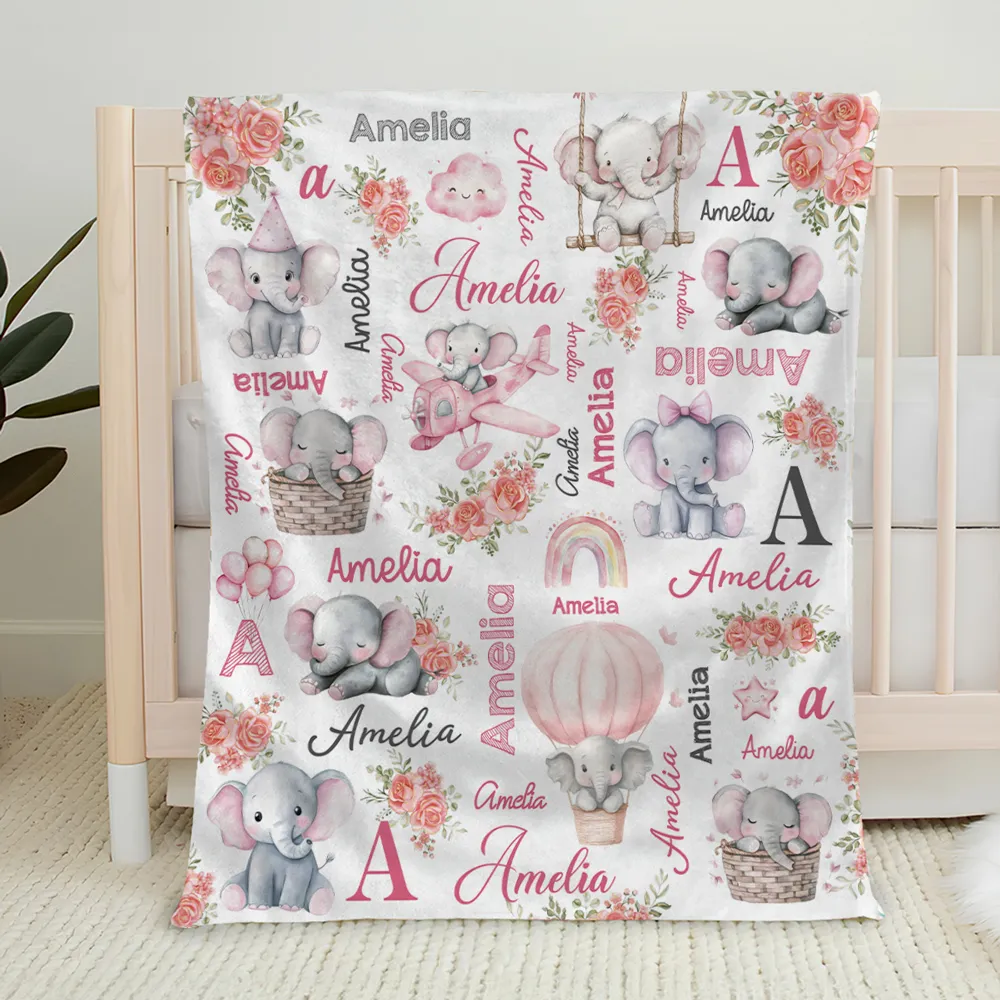 Elephant Love - Personalized Fleece Blanket
